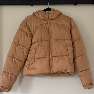 Missguided Tan Puffer Jacket with Detachable Hood